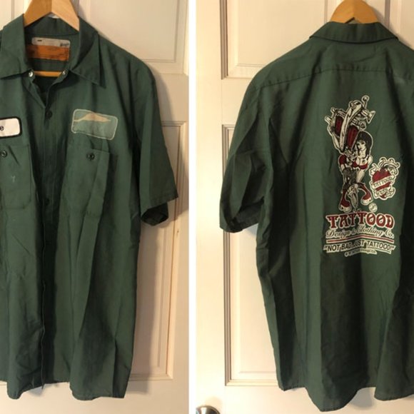 Shirts Mens Vintage Work Wear Button Up Shirt Sue Patch Tattood Design Tattoo Size L Poshmark